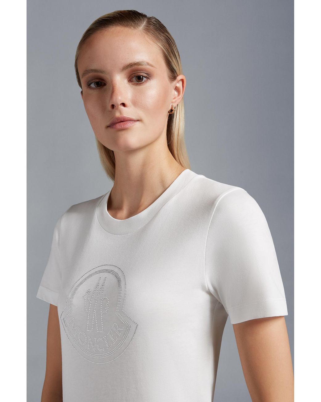 Moncler White Logo Embellished Crewneck T-Shirt