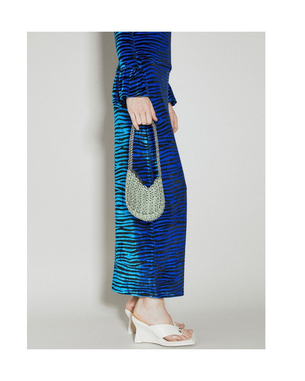 Rabanne Blue Velvet Zebra Print Skirt
