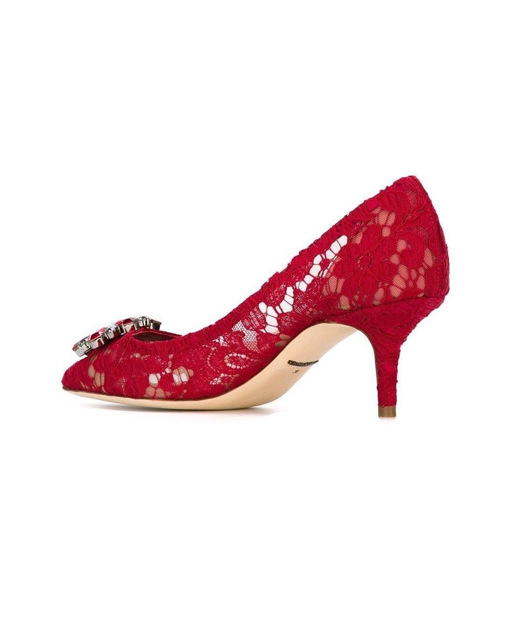 Dolce & Gabbana Red Embellished Lace Pumps