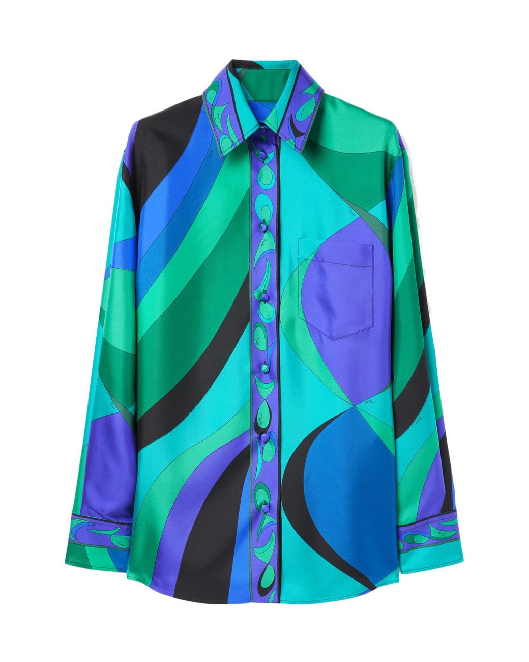 Emilio Pucci Blue Pucci Pesci-Printed Long Sleeved Shirt
