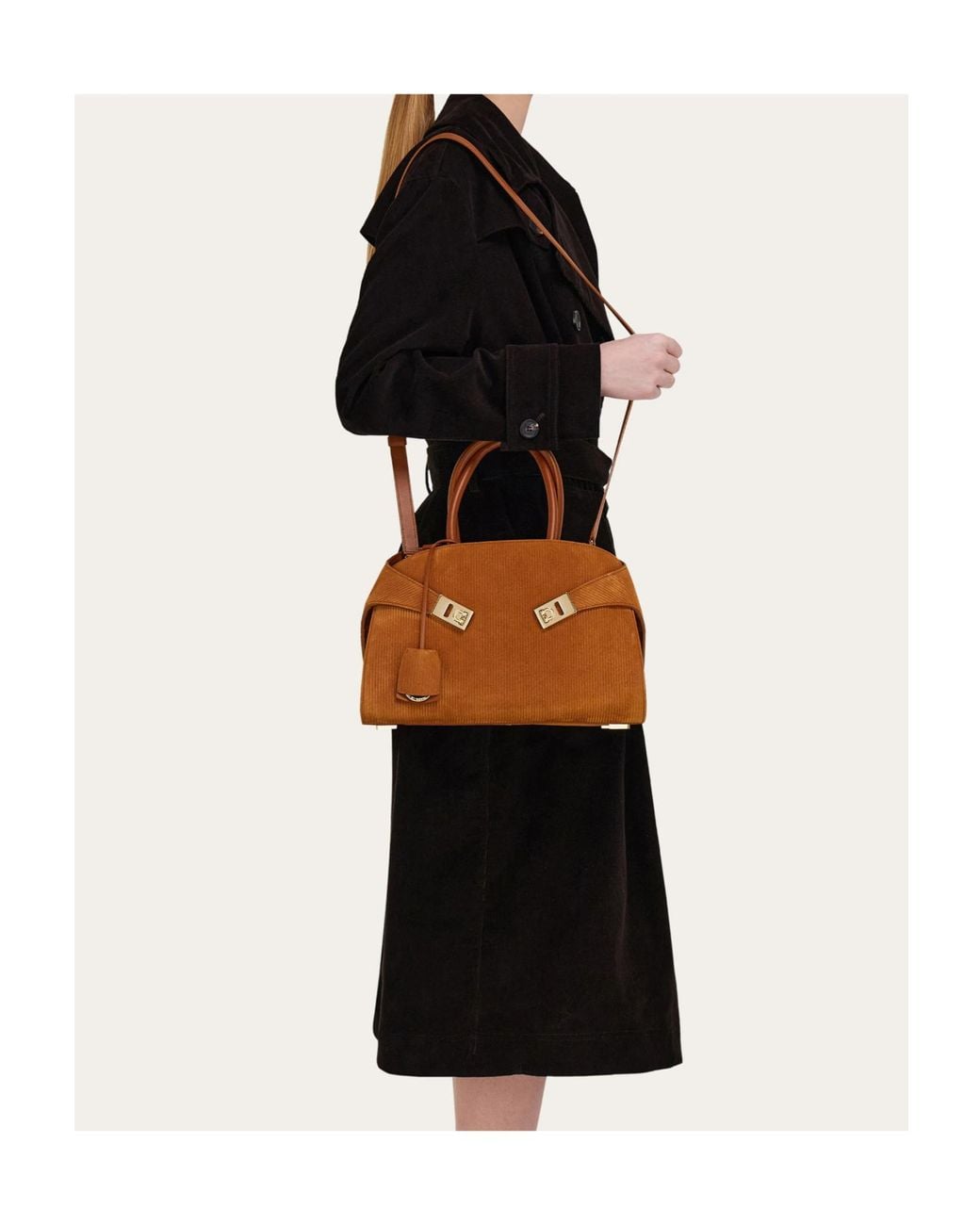 Ferragamo Brown Medium Hug Ripple-Corduroy Tote Bag
