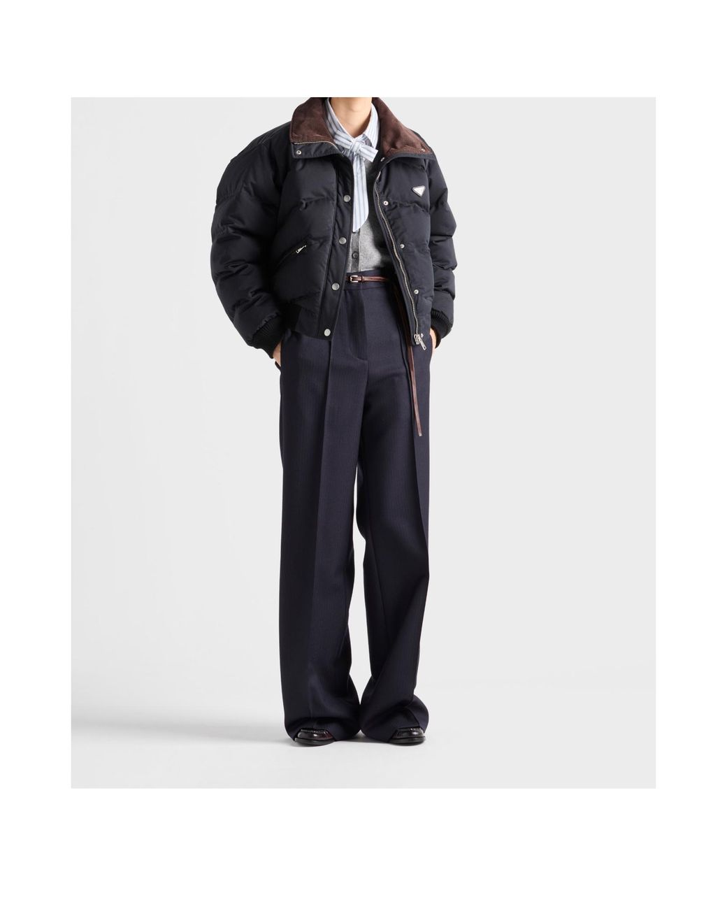 Prada Blue Cropped Compact Poplin Down Jacket