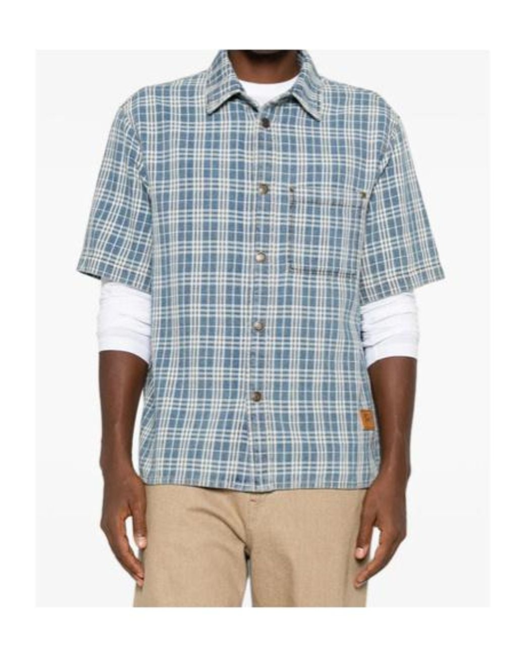 Burberry Blue Checked Button-Up Shirt for men