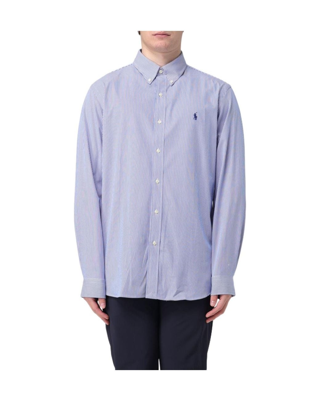 Polo Ralph Lauren Blue Pony Embroidered Pinstriped Shirt for men