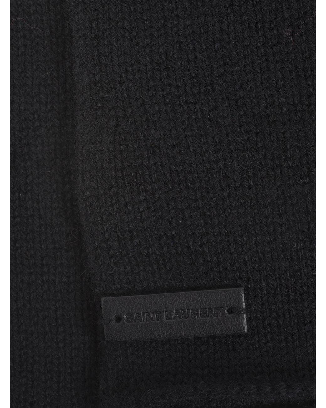 Saint Laurent Black Logo Patch Ribbed Knit Gloves