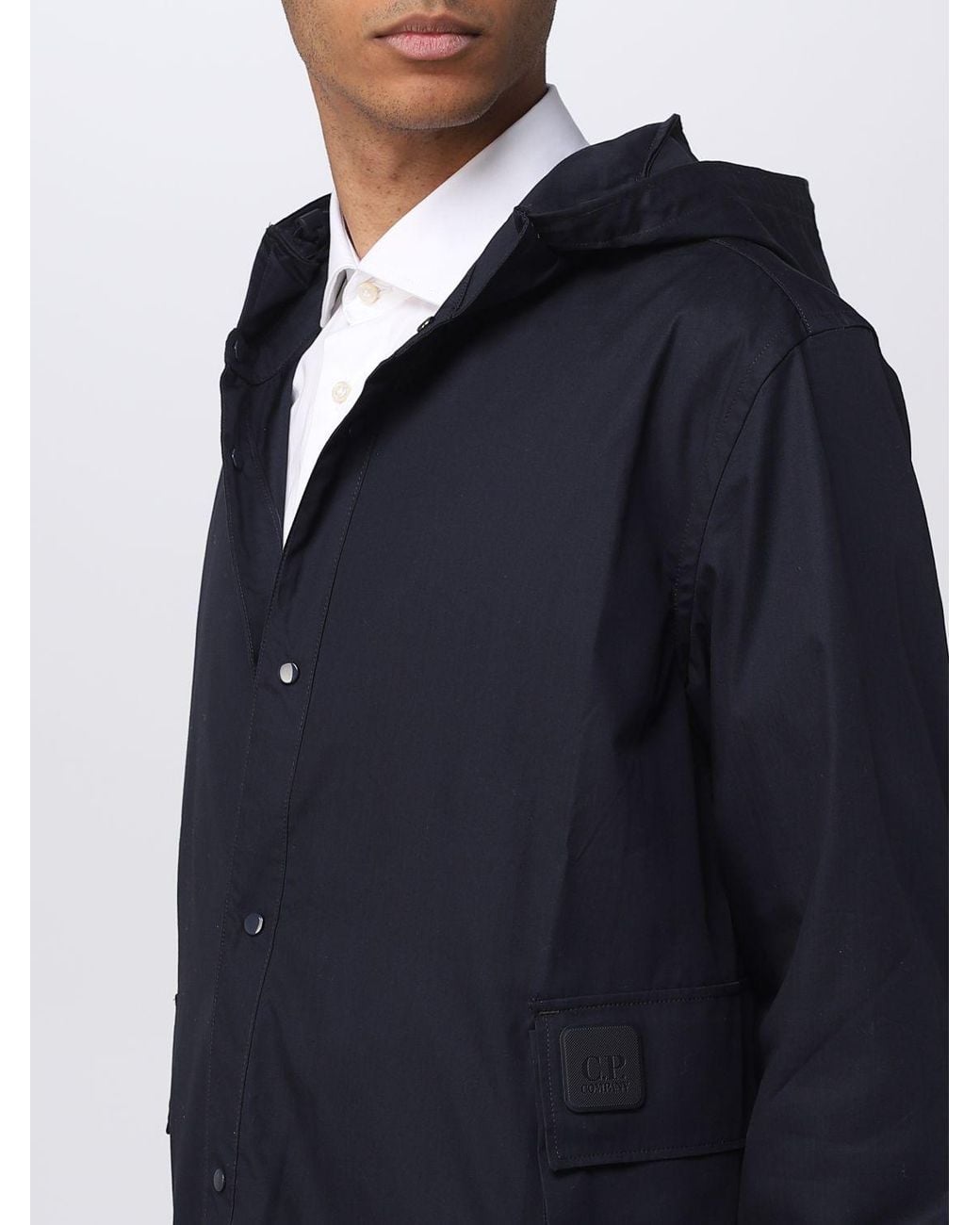 C P Company Blue Hooded Cotton Shirt Jacket for men