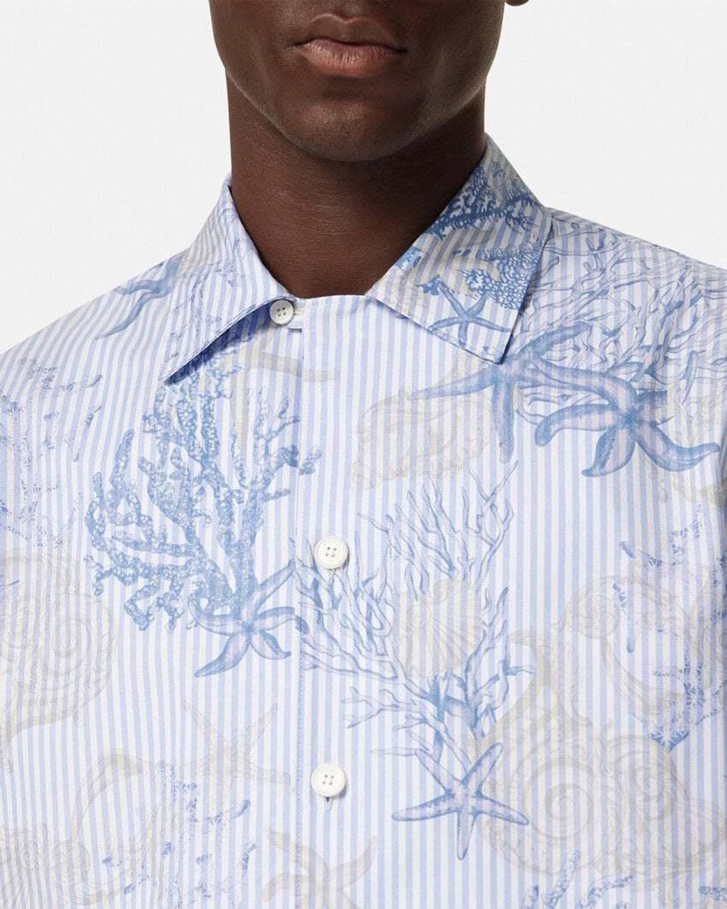 Versace Blue Barocco Sea Printed Short-Sleeved Shirt for men