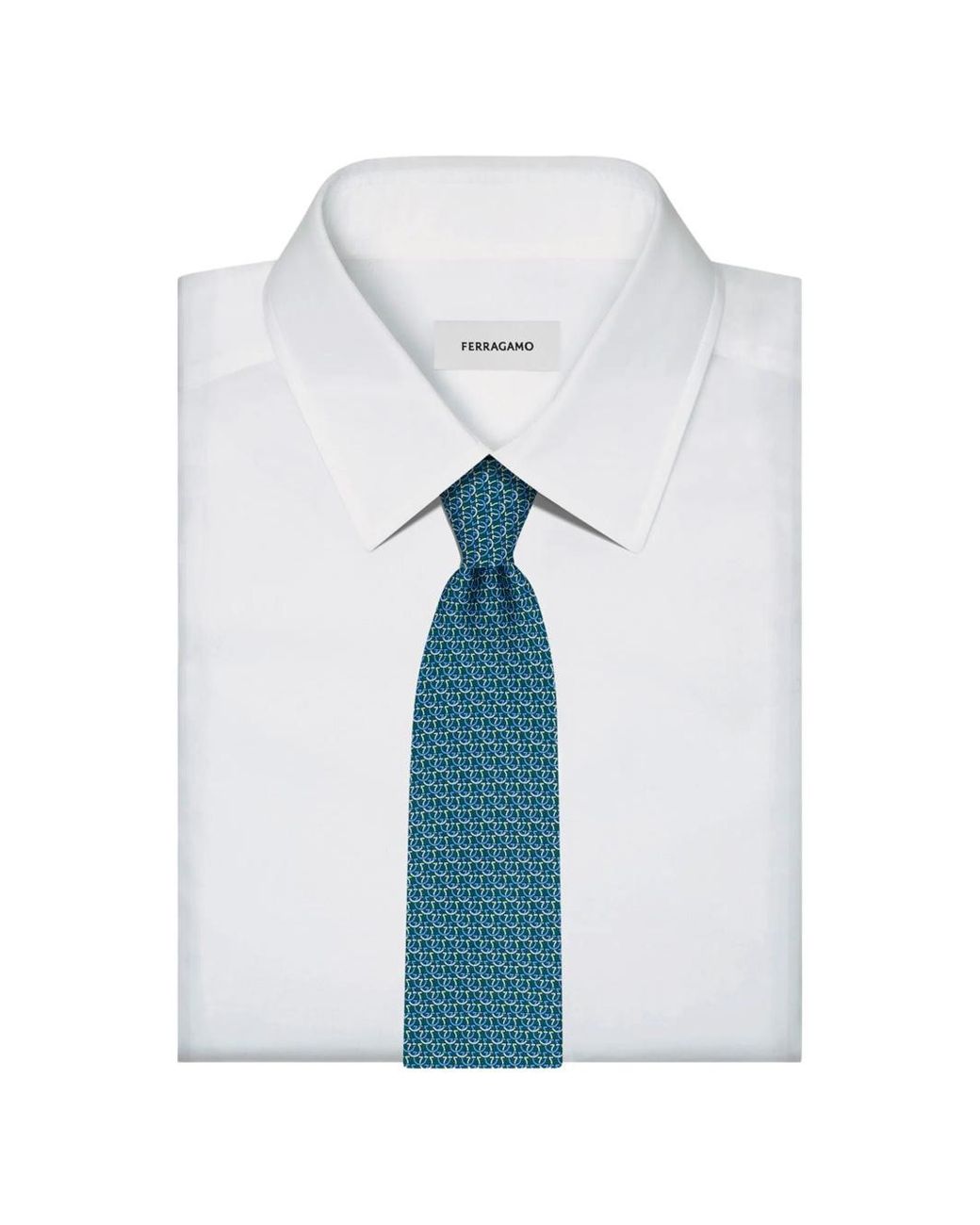 Ferragamo Blue Gancini Links Print Silk Tie for men