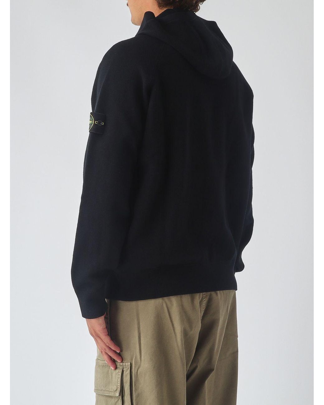 Stone Island Black Hooded Zip-Up Sweater for men