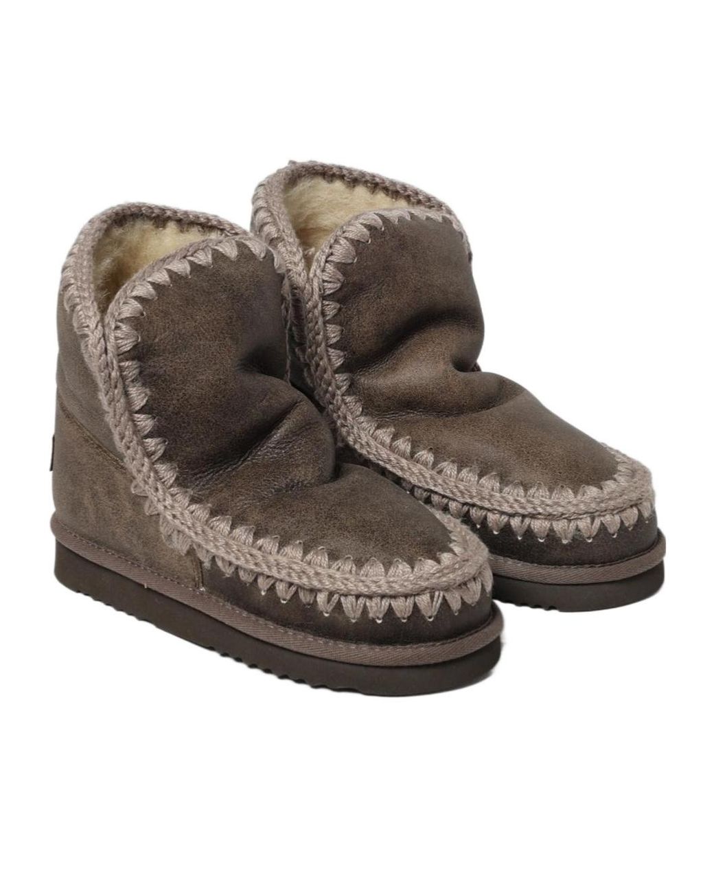 Mou Brown Stitched Trim Slip-On Ankle Boots