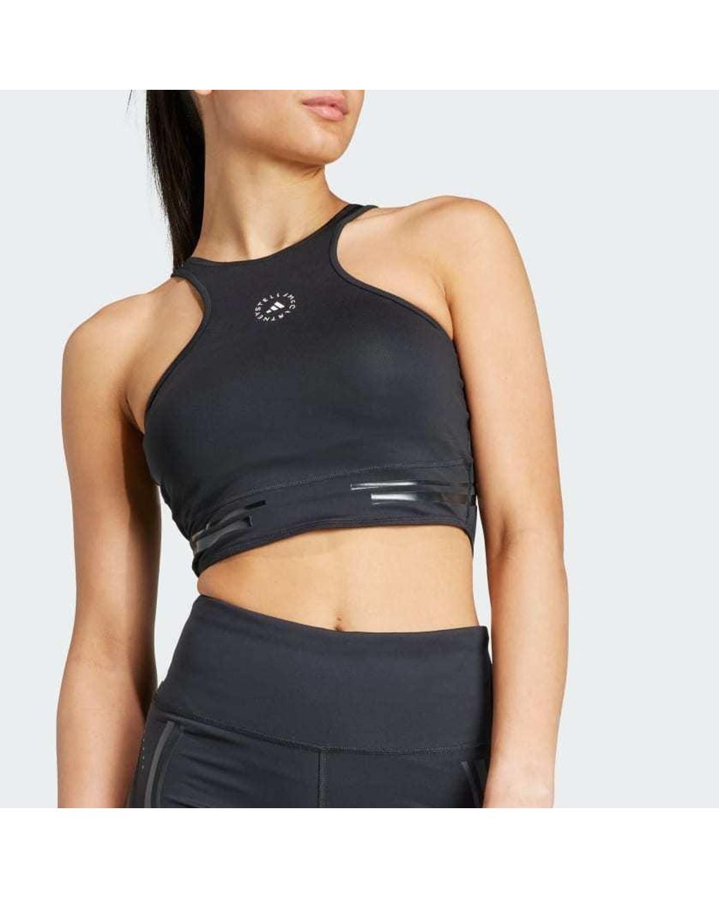 Adidas By Stella McCartney Black Logo-Print Cropped Top