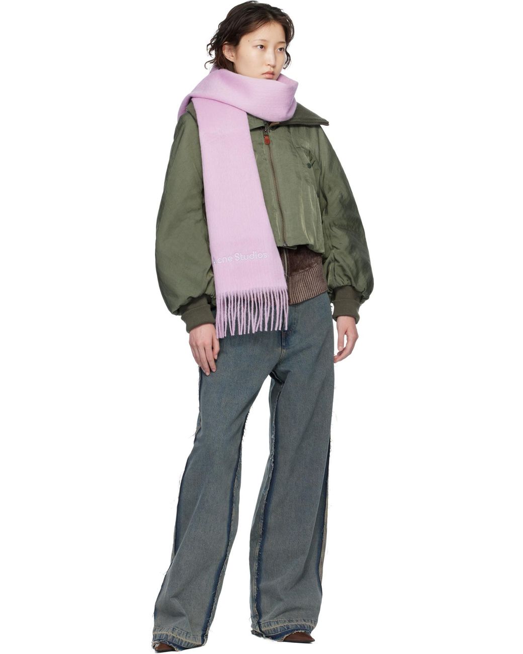Acne Purple Logo Detail Fringed Scarf
