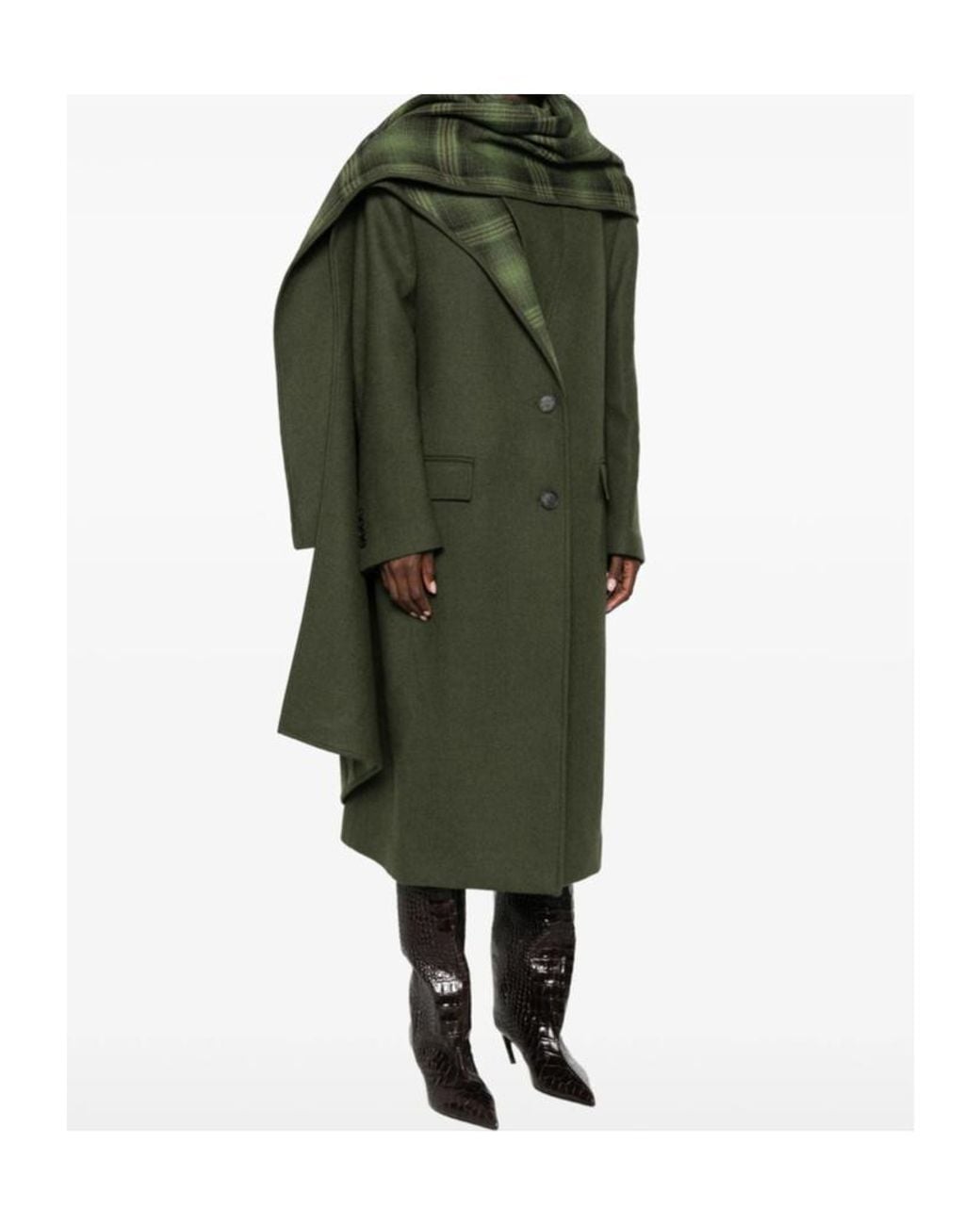 The Attico Green The Scarf Detailed Single-Breasted Coat