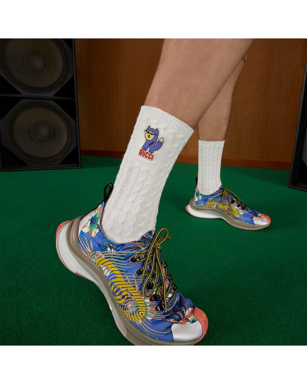 Gucci White Racoon Patch Knitted Socks for men