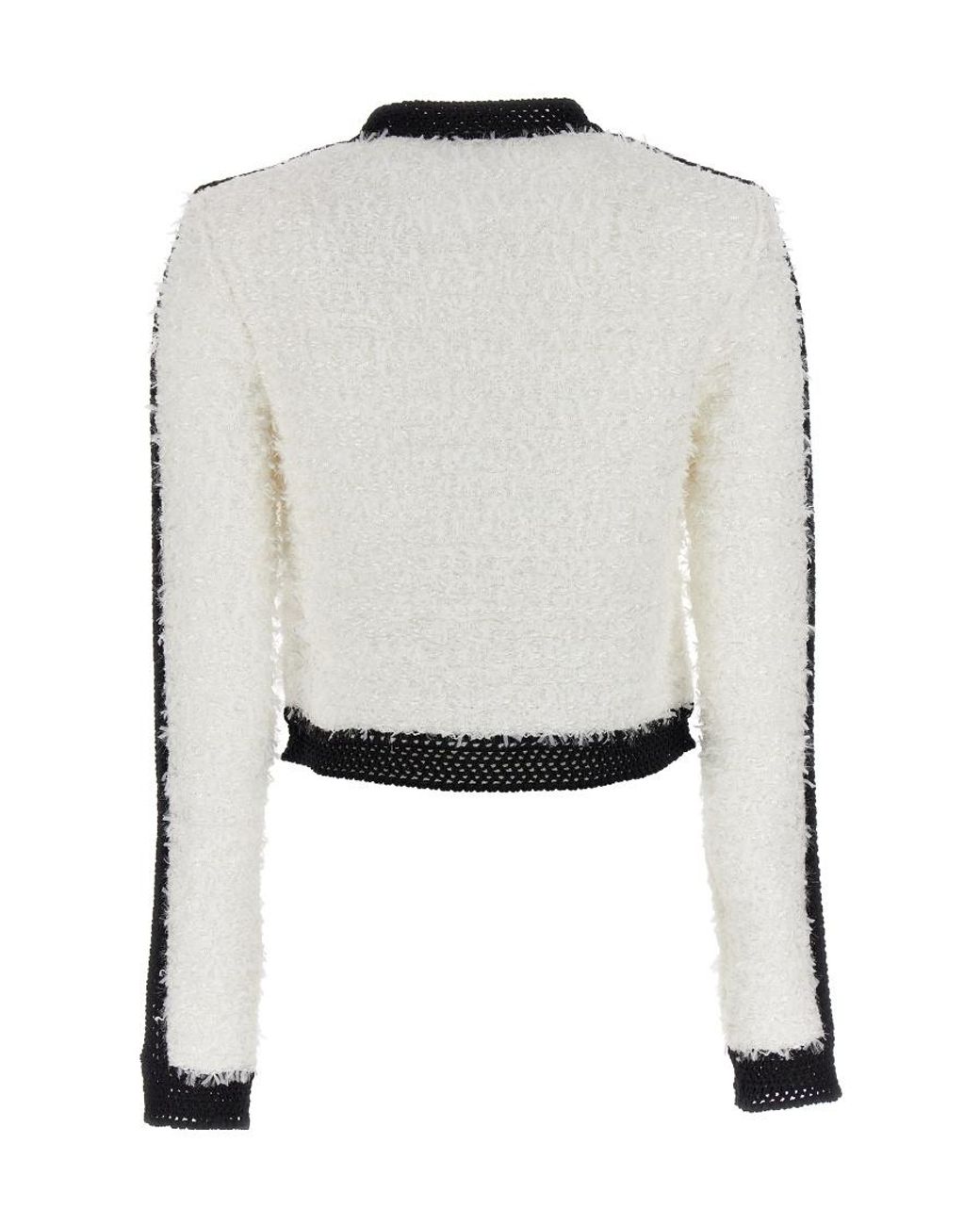 Balmain White Buttoned Cropped Tweed Jacket