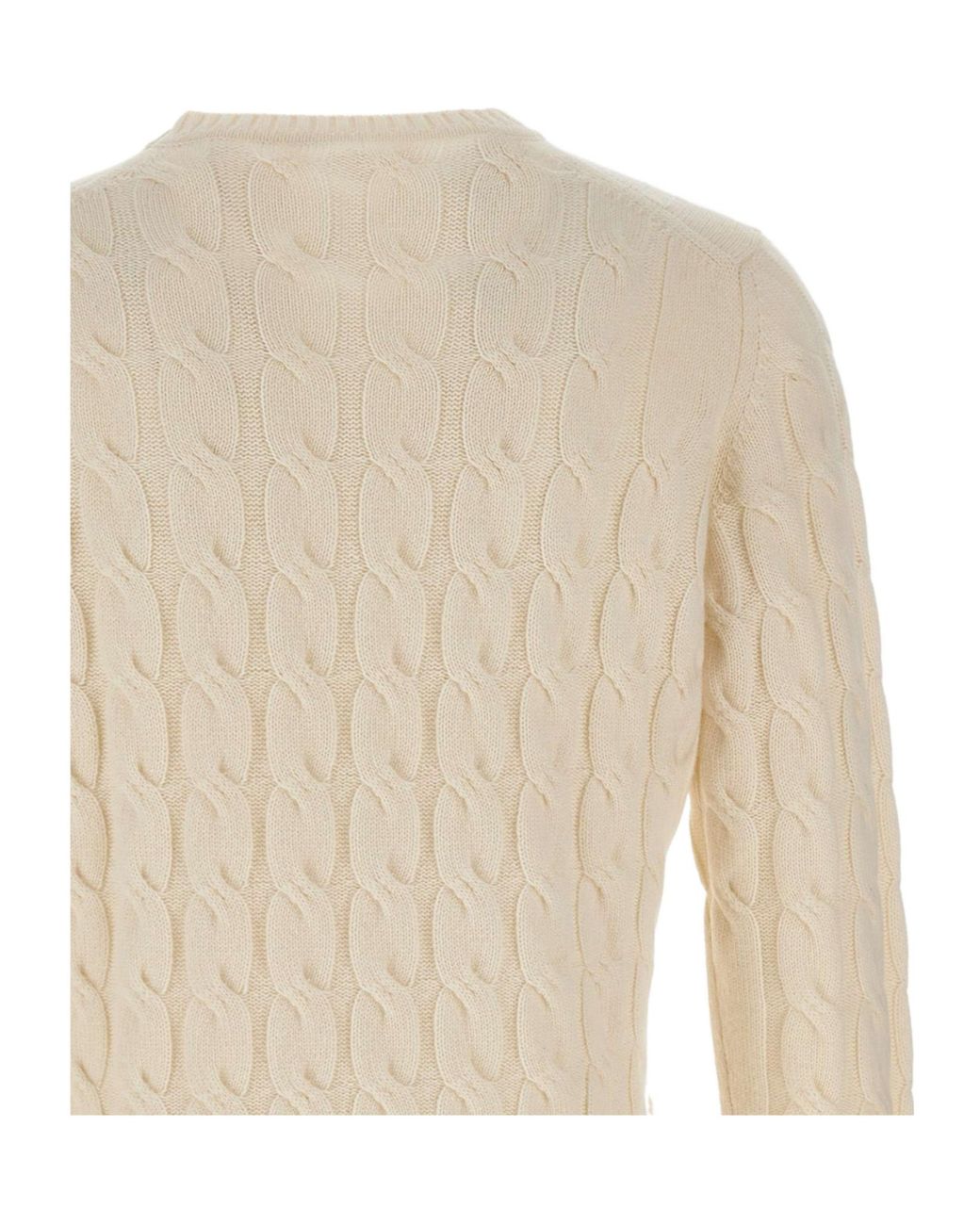 Kangra Cashmere White Kangra Cable-Knit Crew-Neck Knitted Sweater for men