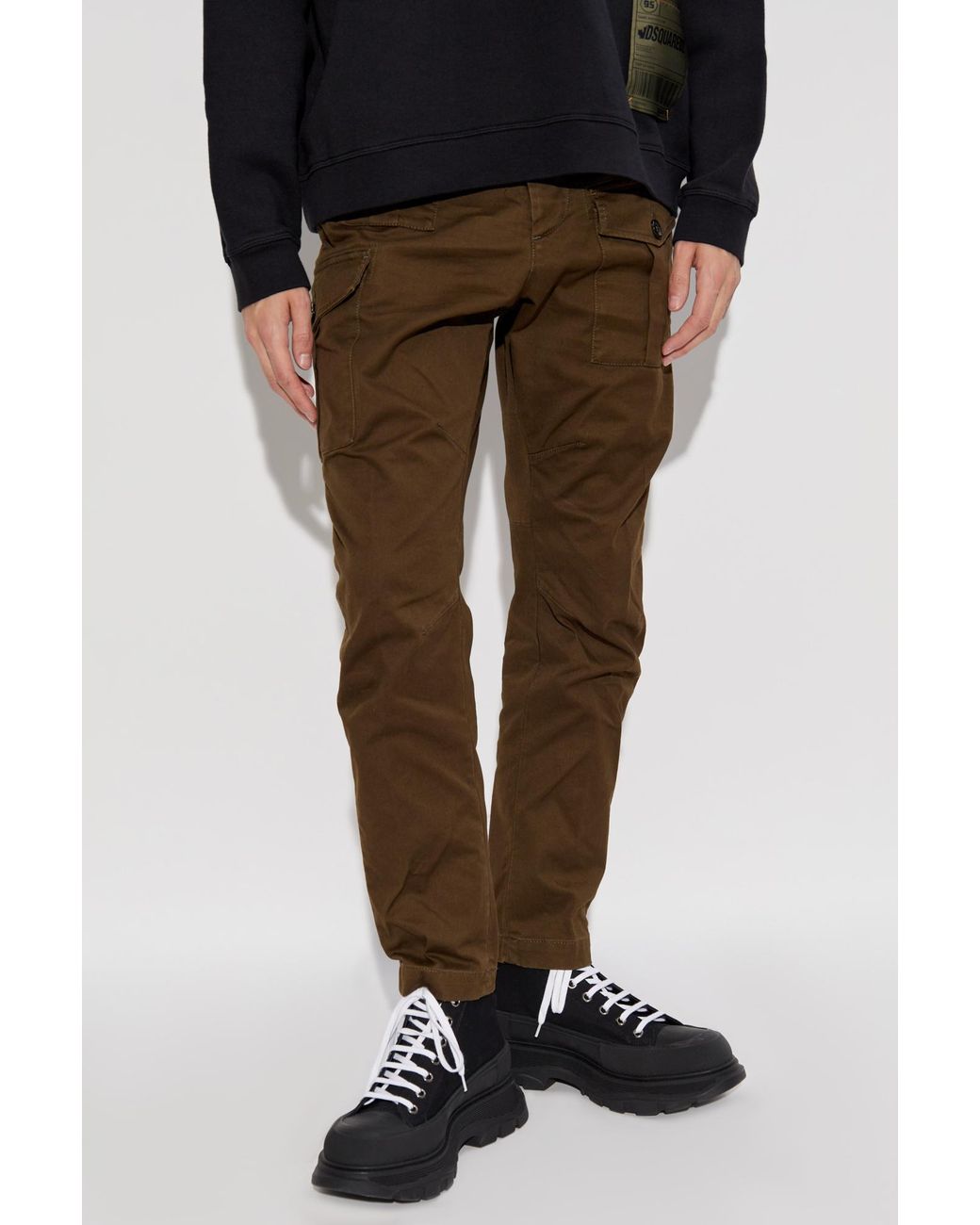 DSquared² Brown Straight-Leg Slim-Cut Cargo Trousers for men