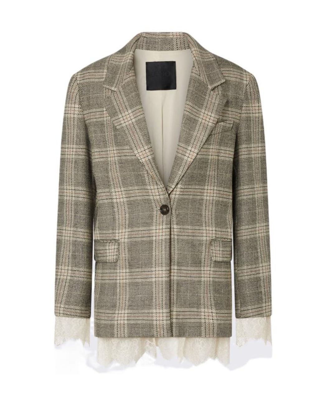 Liu Jo Green Checked Lace-Trim Blazer