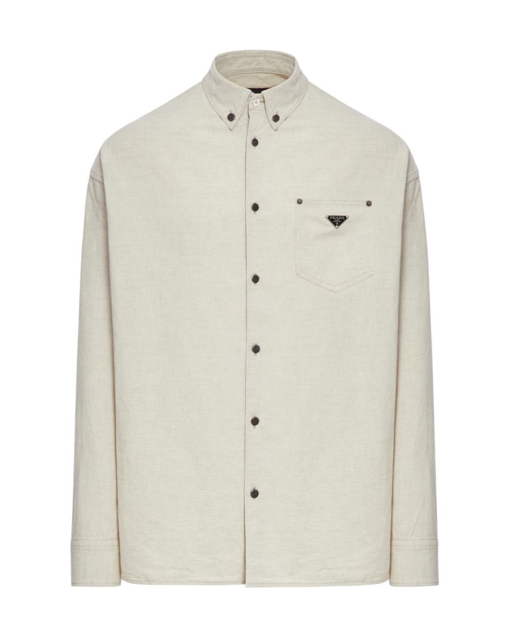 Prada White Chambray Triangle-Logo Button-Up Shirt for men