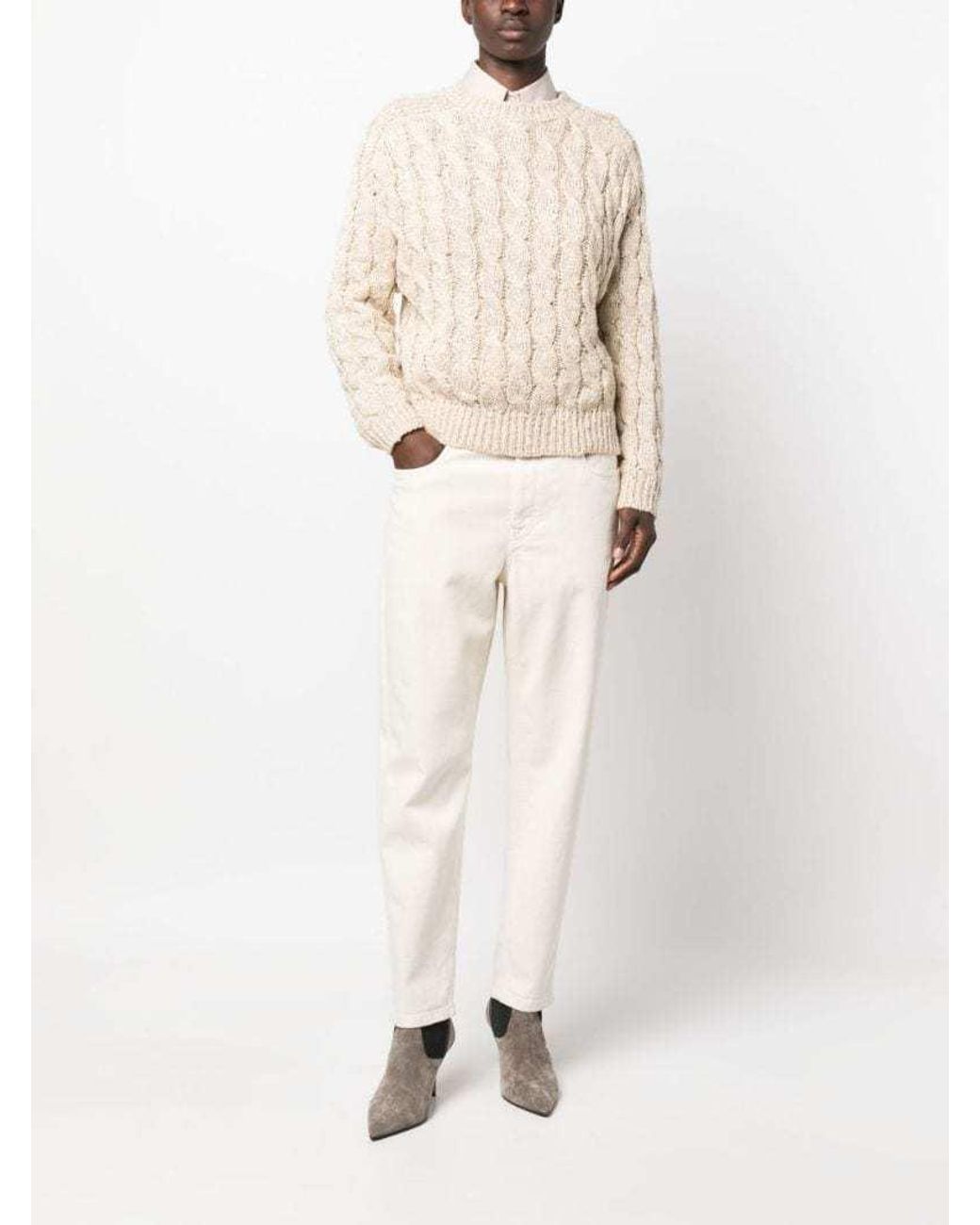 Brunello Cucinelli Natural Sequin-Embellished Cable-Knit Jumper