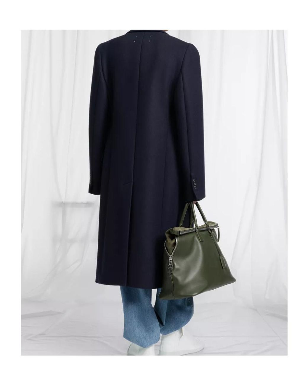 Maison Margiela Blue Double-Breasted Wool Overcoat for men