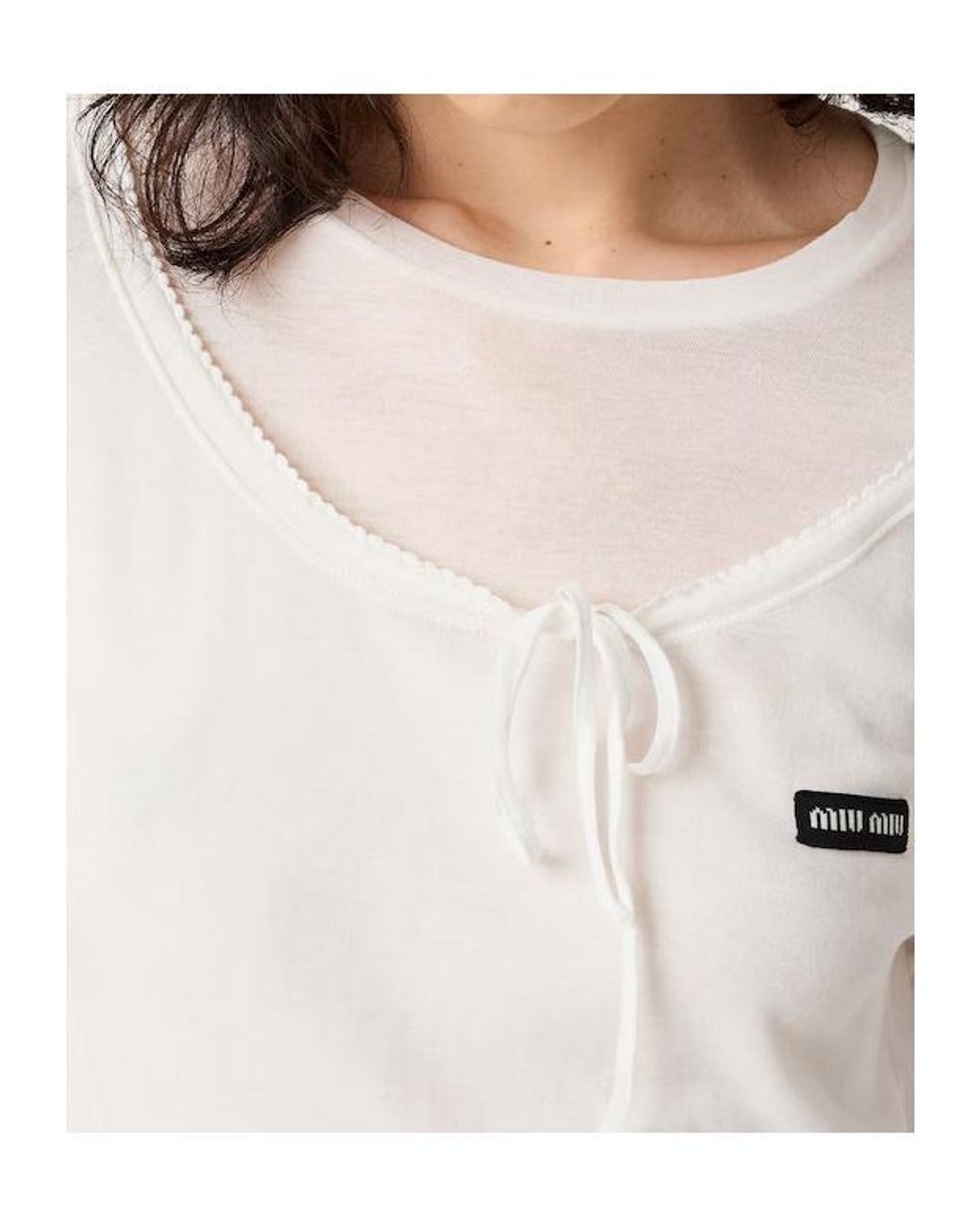 Miu Miu White Ribbed Knit Jersey T-Shirt