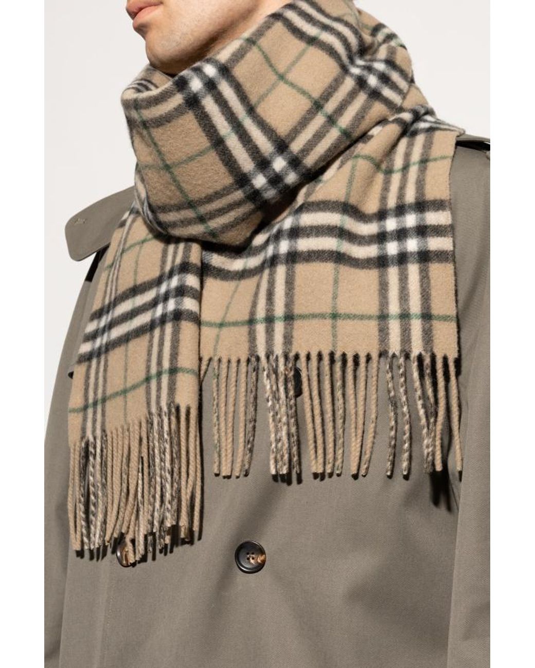 Burberry Green Checked Fringed-Edge Scarf for men