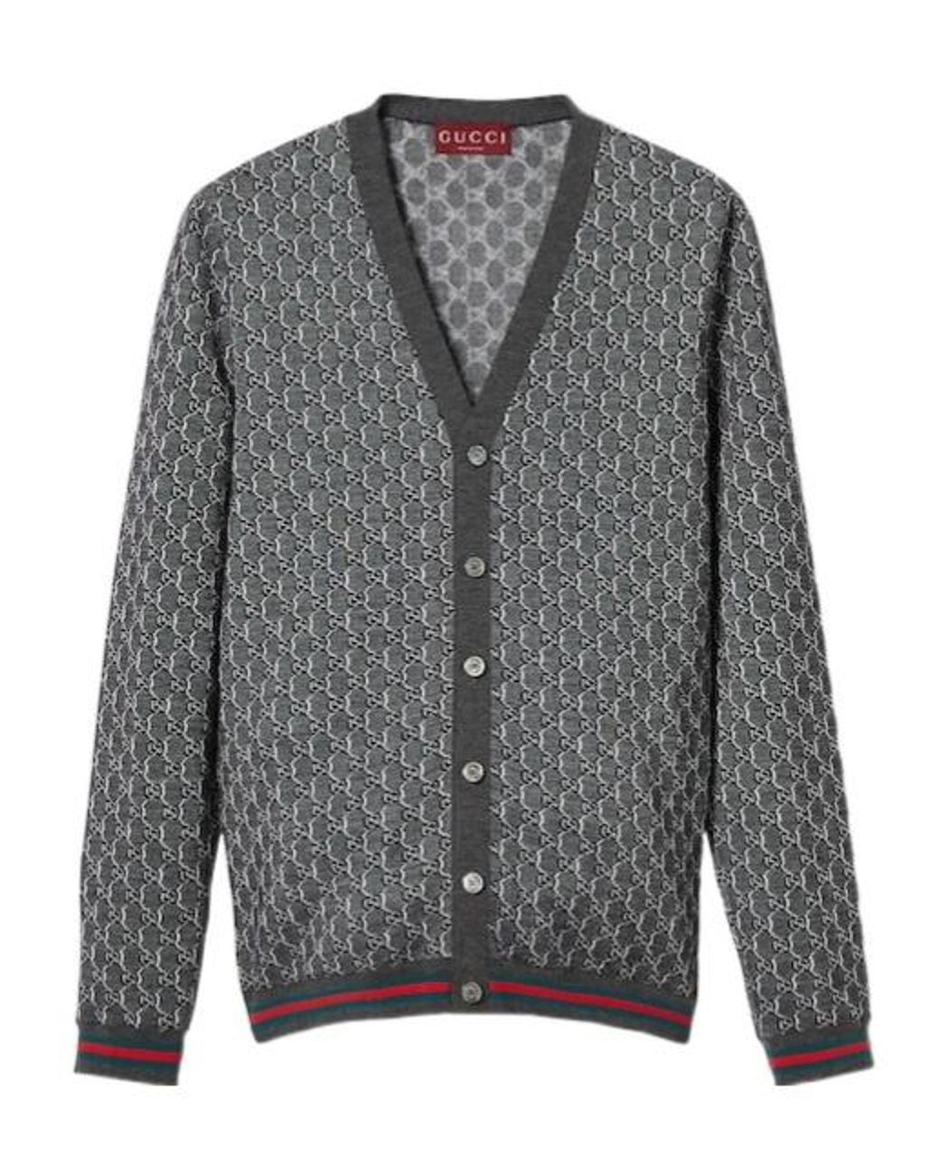 Gucci Gray Monogrammed Button-Up Cardigan for men