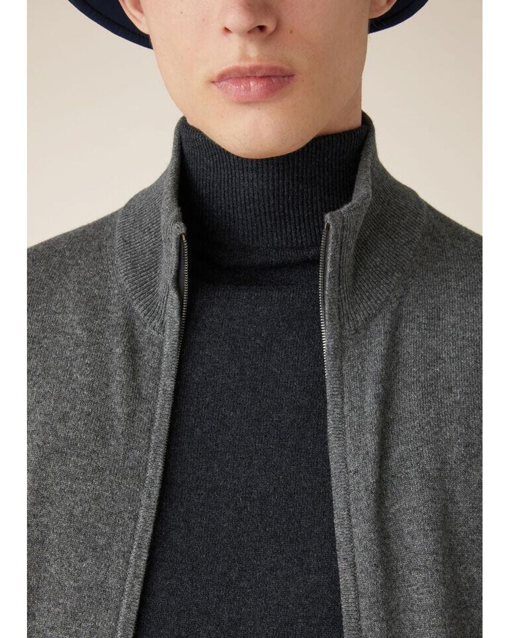 Loro Piana Gray Zipper Cashmere Sweater for men