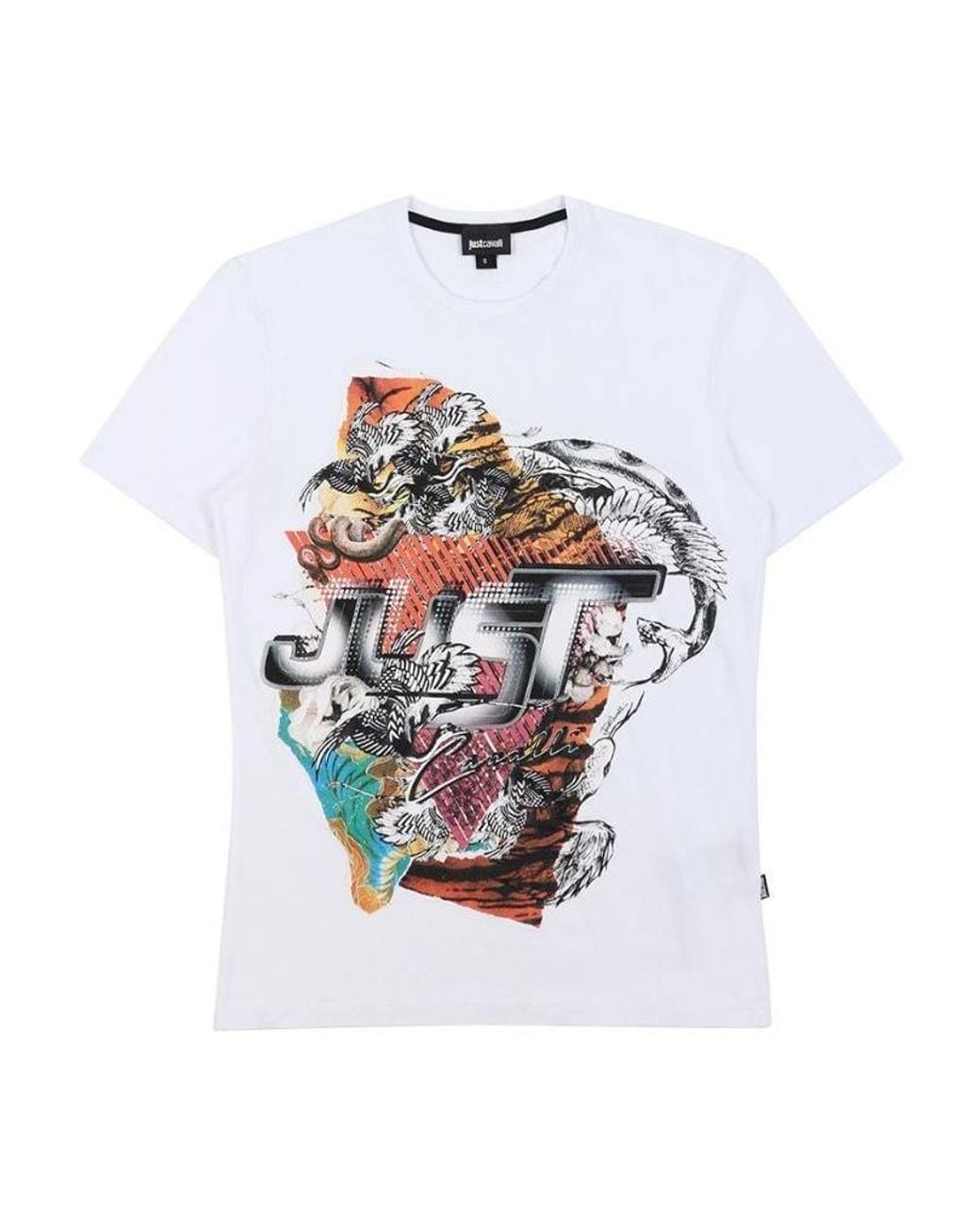 Just Cavalli White Round Collar Logo T-Shirt for men