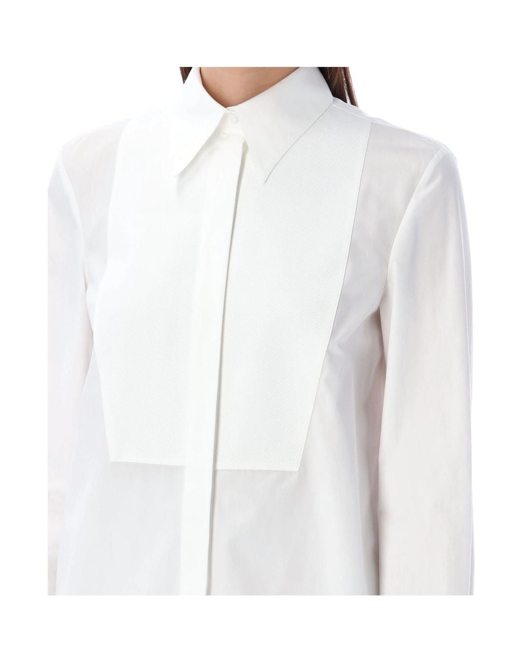 Valentino White Curved Hem Smoking Shirt