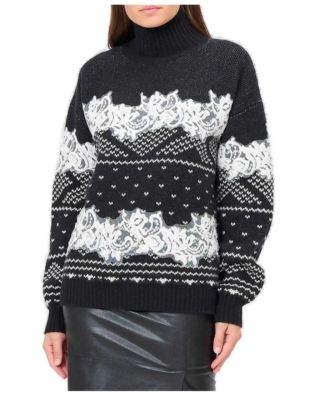 ERMANNO FIRENZE Multicolor Intarsia Lace-Knit Sweater
