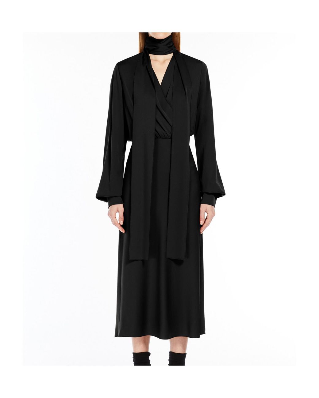 Sportmax Black Pussy-Bow Long-Sleeved Dress