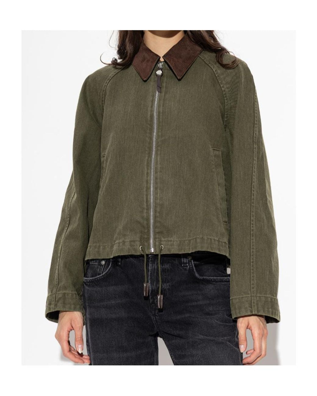 Tory Burch Green Denim Bomber Jacket