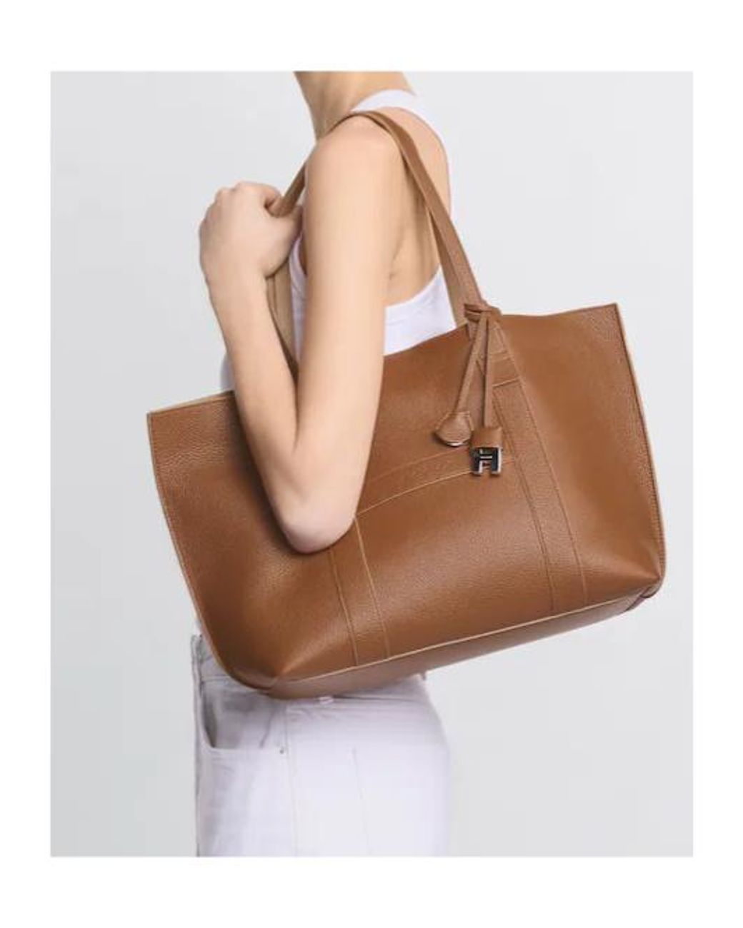 Hogan Brown Hanging Accent Script Top Handle Bag