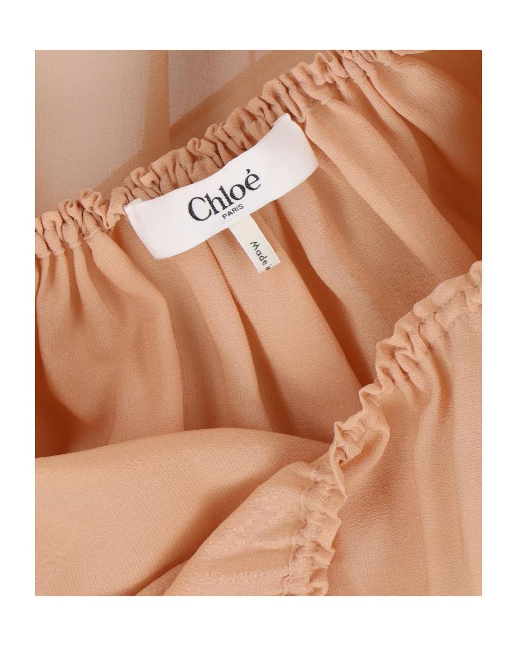Chloé Natural Chloé Gathered V-Neck Drawstring Top