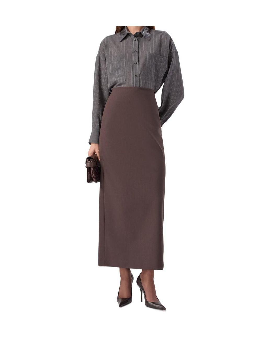 Brunello Cucinelli Gray Embellished Striped Shirt