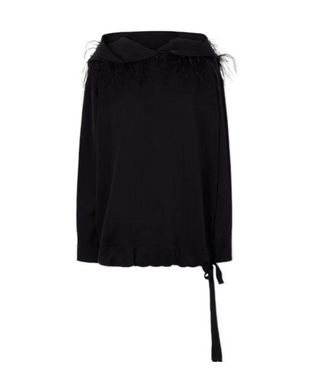 Sharon Wauchob Black Feather-Trimmed Silk-Blend Hoodie