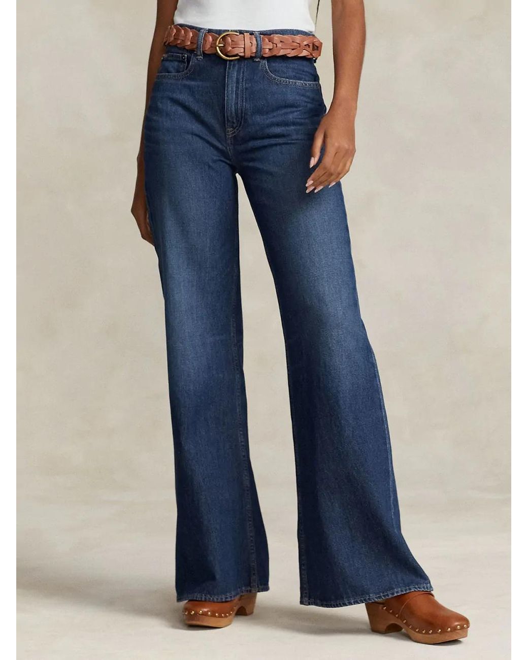 Polo Ralph Lauren Blue Whiskered-Effect Wide-Leg Jeans