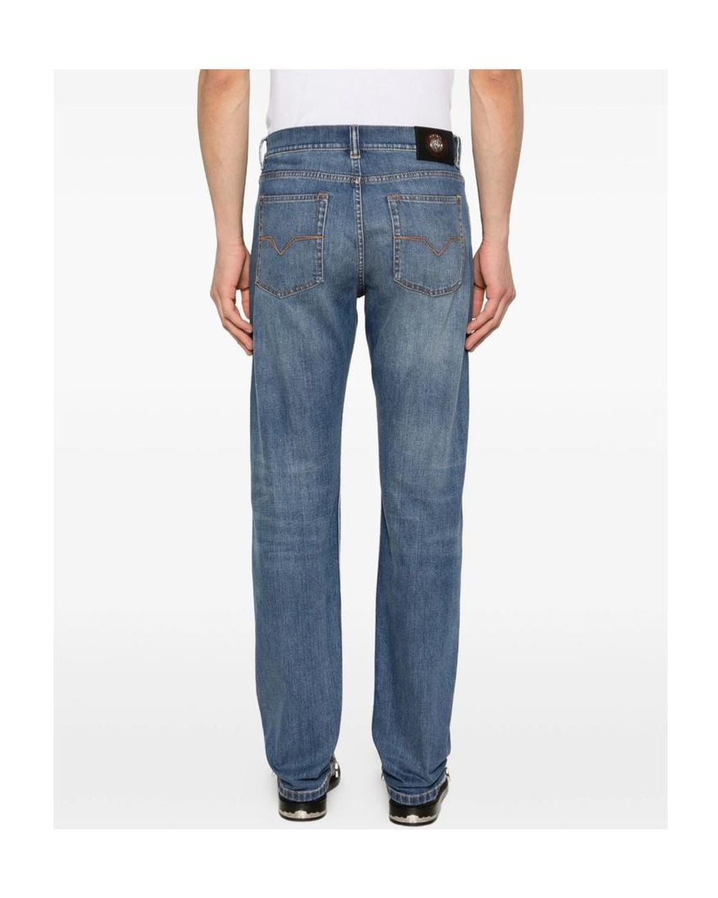 Versace Blue Logo-Patch Denim Jeans for men
