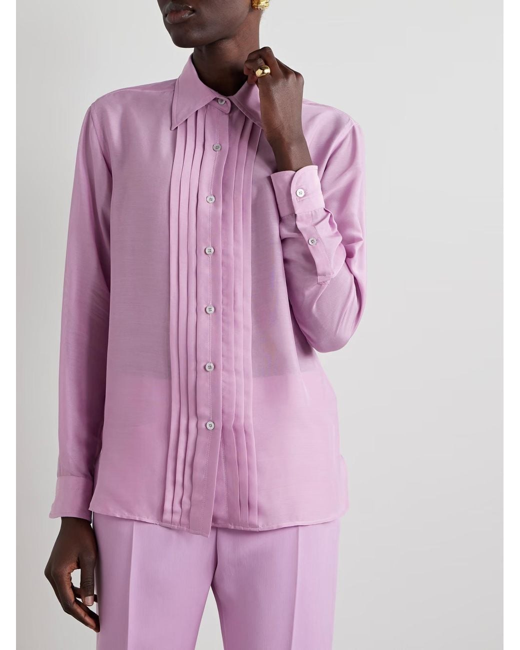 Tom Ford Pink Plissé-Detailed Silk Shirt