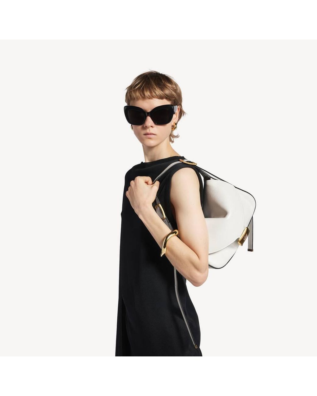 Balenciaga White Clicca Medium Shoulder Bag