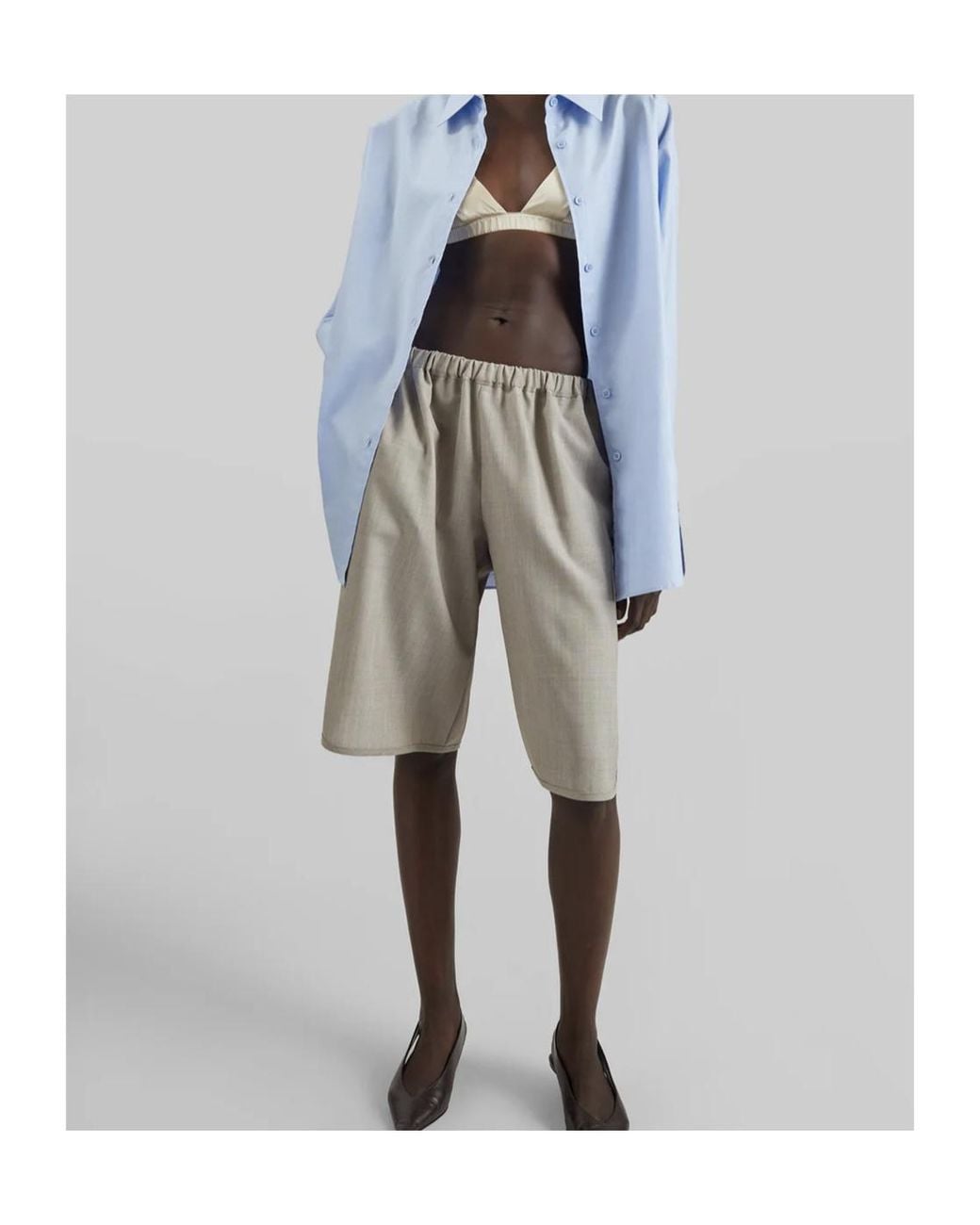 Frankie Shop Gray Elastic Waist Bermuda Shorts