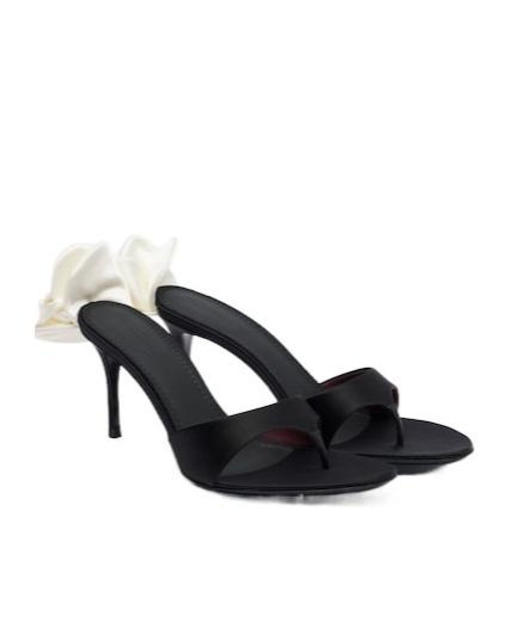 Magda Butrym Black Floral-Appliqué Satin Thong Sandals