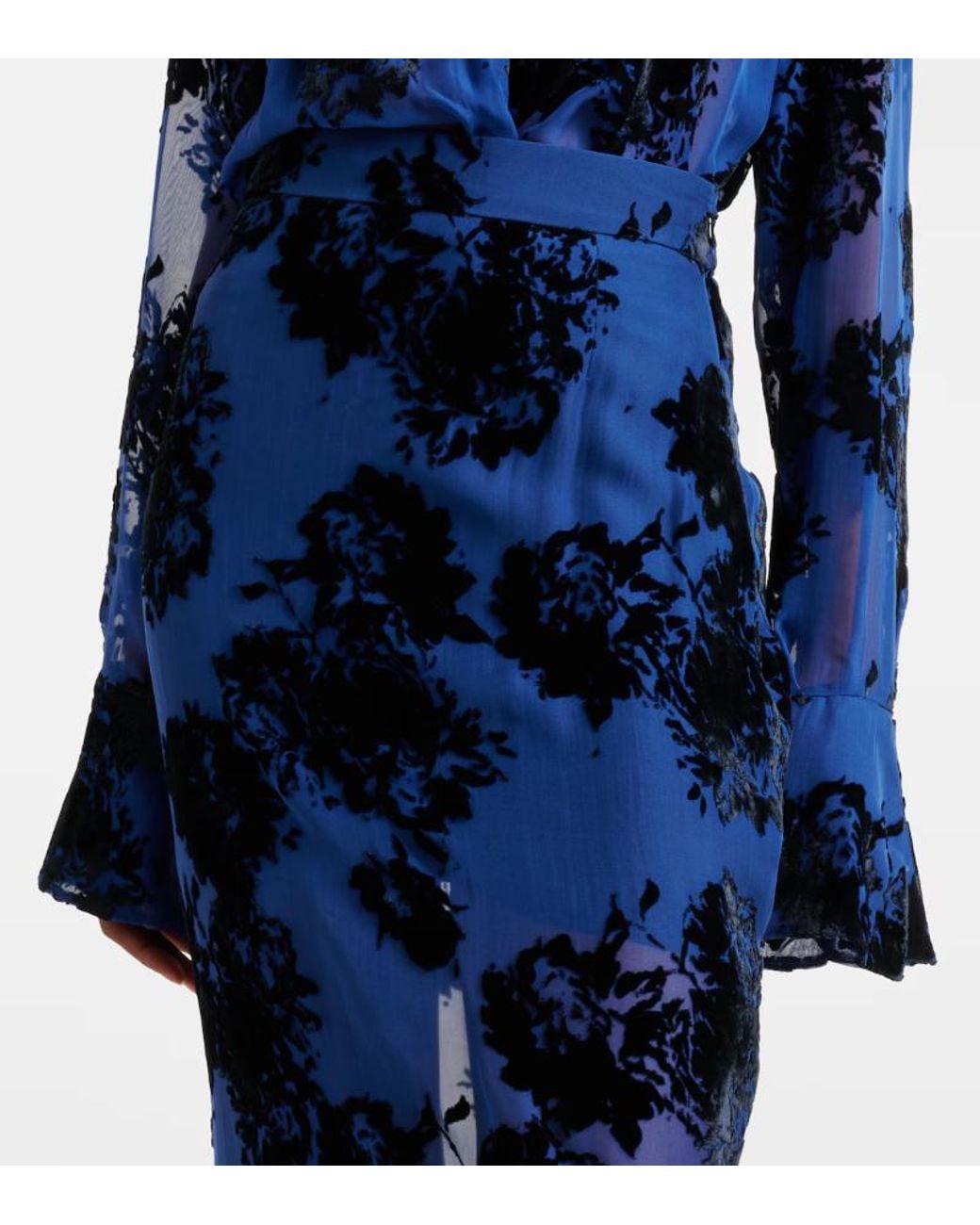 Nina Ricci Blue Devoré Velvet Maxi Skirt