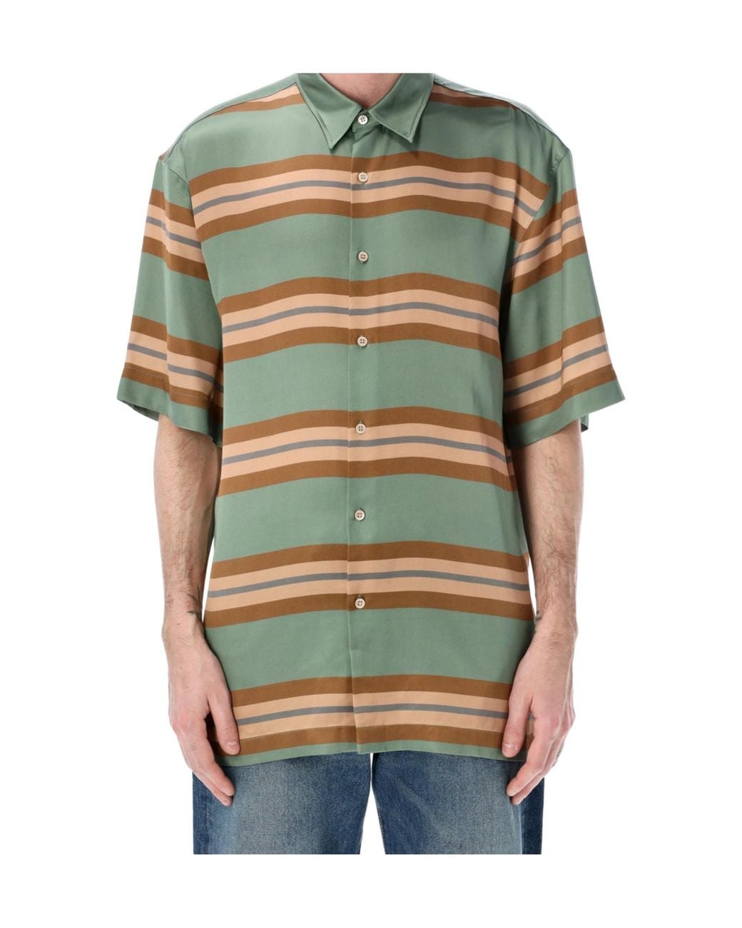 Dries Van Noten Green Cassidye Stripe Short-Sleeve Shirt for men