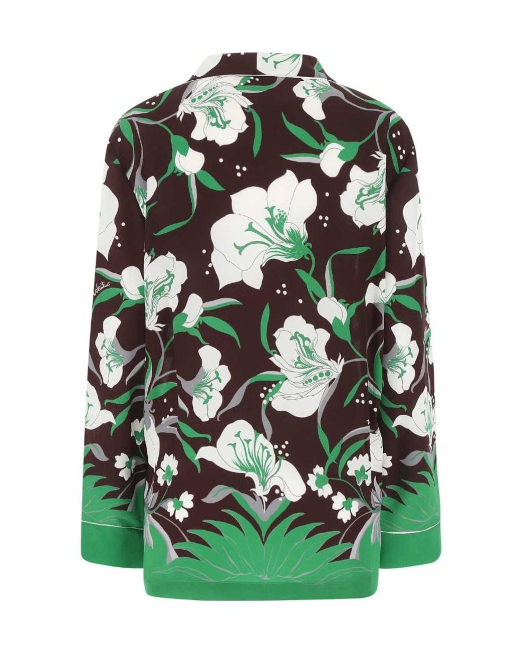 Valentino Green Floral-Print Silk Shirt