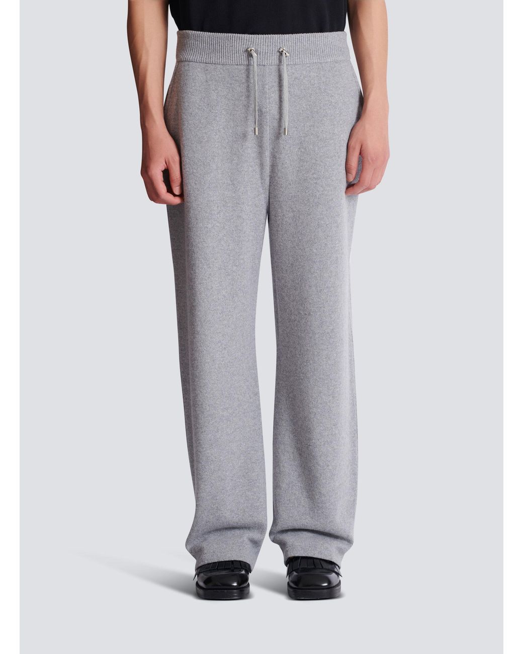 Balmain Gray Logo Patch Straight-Leg Trousers for men