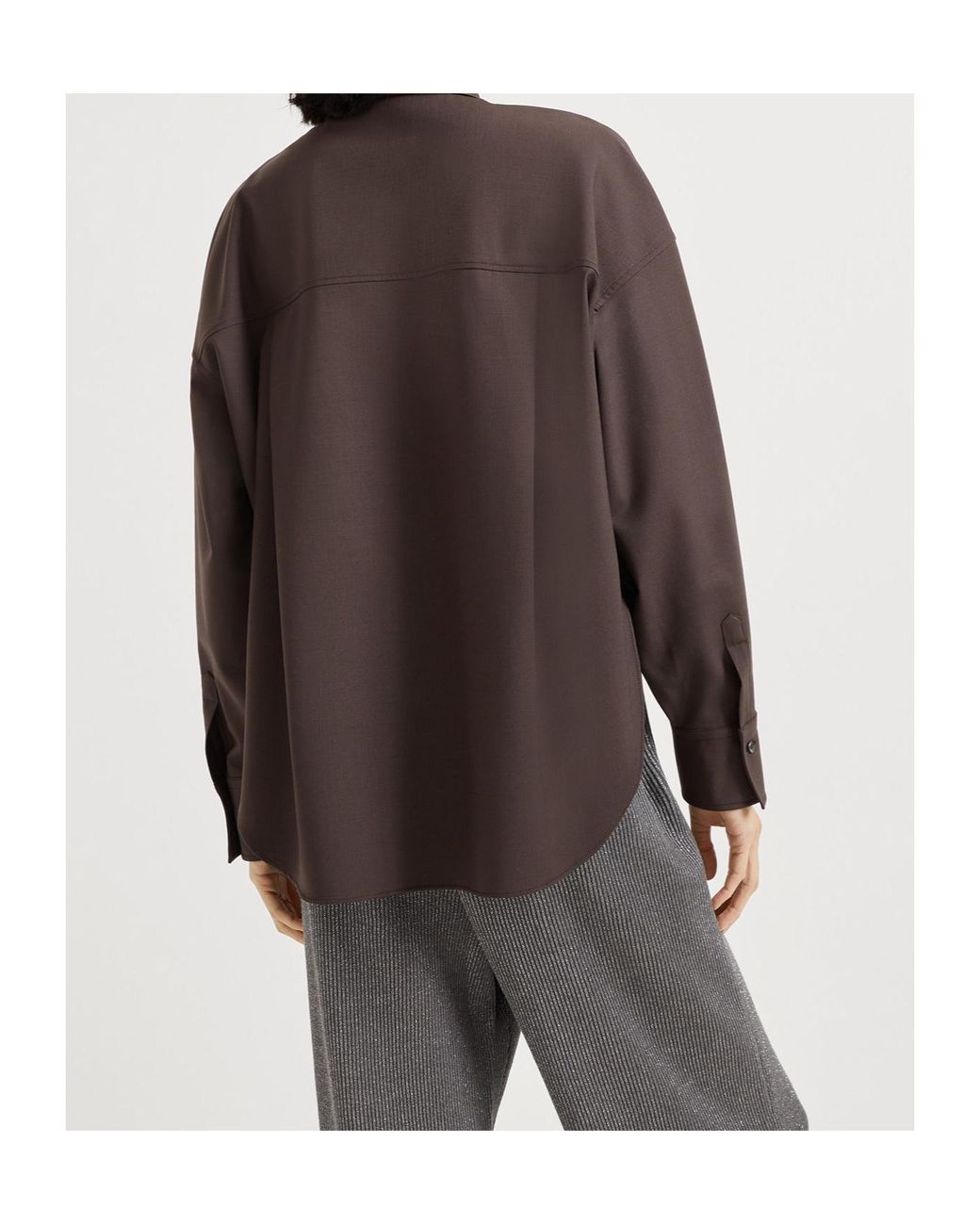 Brunello Cucinelli Brown Embellished Button-Up Shirt