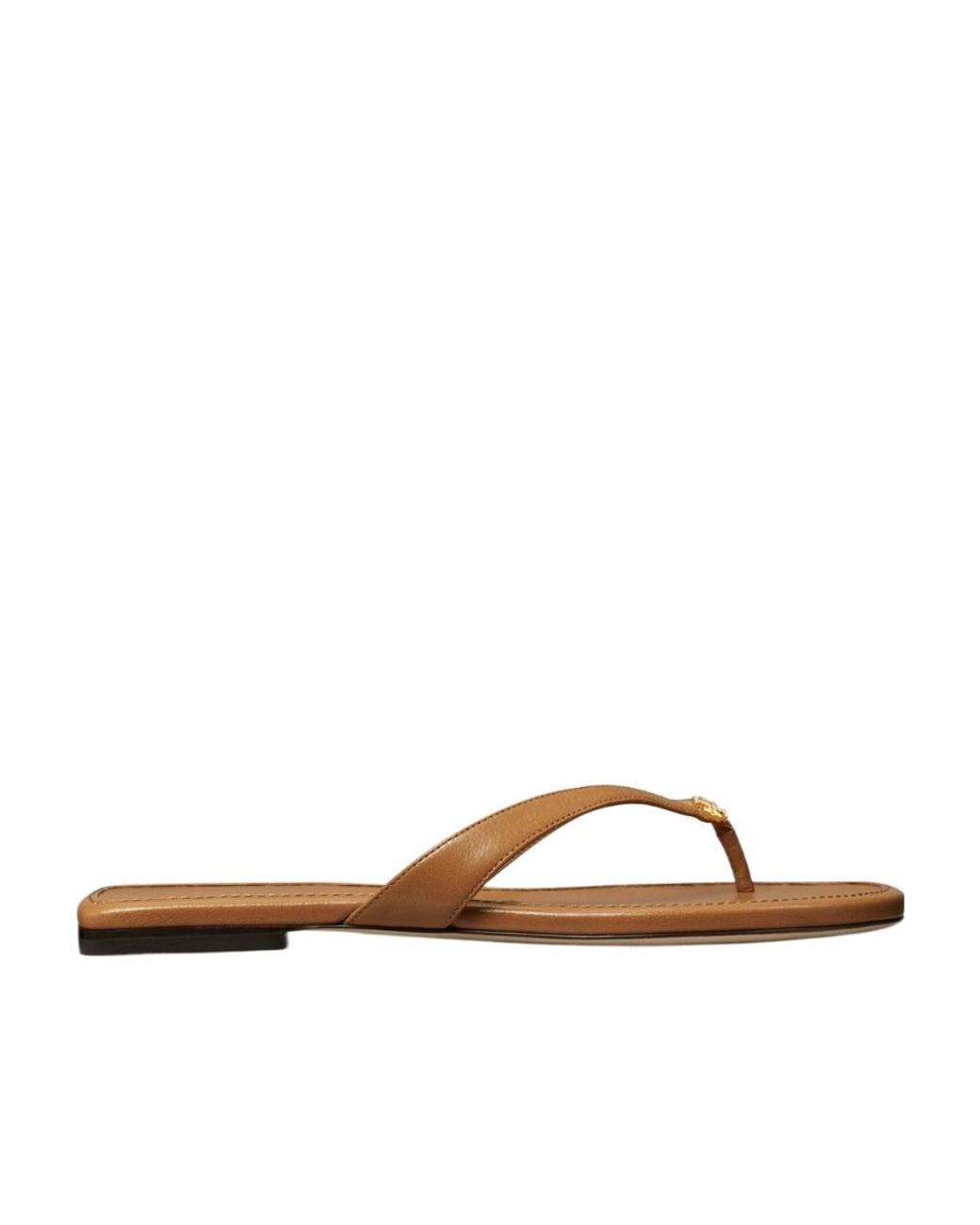 Tory Burch Brown Capri Logo Plaque Thong Sandals